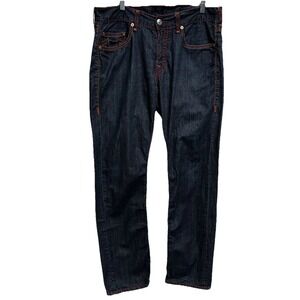 True Religion Ricky Super T Slim Jeans Dark Wash Red Stitching Sz 36 Made in USA